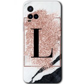 Vivo Y21 Pembe Mermer Desenli L Harfi Baskılı Uyumlu Silikon Kılıf