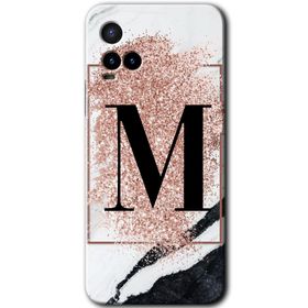 Vivo Y21 Pembe Mermer Desenli M Harfi Baskılı Uyumlu Silikon Kılıf