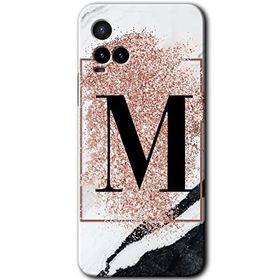 Vivo Y21 Pembe Mermer Desenli M Harfi Baskılı Uyumlu Silikon Kılıf
