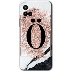 Vivo Y21 Pembe Mermer Desenli O Harfi Baskılı Uyumlu Silikon Kılıf