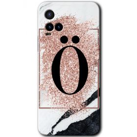 Vivo Y21 Pembe Mermer Desenli O Harfi Baskılı Uyumlu Silikon Kılıf