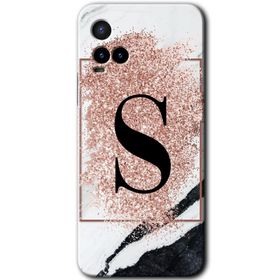 Vivo Y21 Pembe Mermer Desenli S Harfi Baskılı Uyumlu Silikon Kılıf