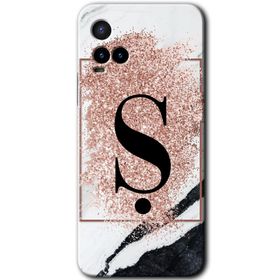Vivo Y21 Pembe Mermer Desenli S Harfi Baskılı Uyumlu Silikon Kılıf