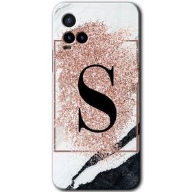 Vivo Y21 Pembe Mermer Desenli S Harfi Baskılı Uyumlu Silikon Kılıf