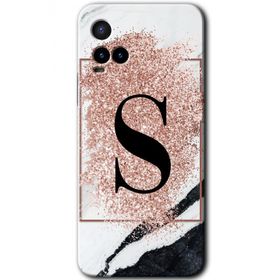 Vivo Y21 Pembe Mermer Desenli S Harfi Baskılı Uyumlu Silikon Kılıf