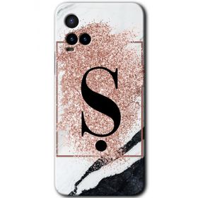Vivo Y21 Pembe Mermer Desenli S Harfi Baskılı Uyumlu Silikon Kılıf