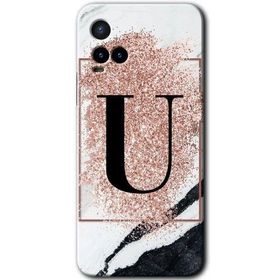 Vivo Y21 Pembe Mermer Desenli Ü Harfi Baskılı Uyumlu Silikon Kılıf
