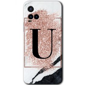 Vivo Y21 Pembe Mermer Desenli Ü Harfi Baskılı Uyumlu Silikon Kılıf