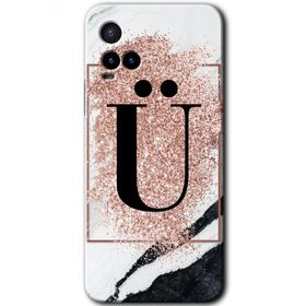 Vivo Y21 Pembe Mermer Desenli Ü Harfi Baskılı Uyumlu Silikon Kılıf