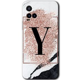 Vivo Y21 Pembe Mermer Desenli Y Harfi Baskılı Uyumlu Silikon Kılıf