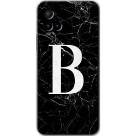 Vivo Y21 Siyah Mermer Desenli B Harfi Baskılı Uyumlu Silikon Kılıf