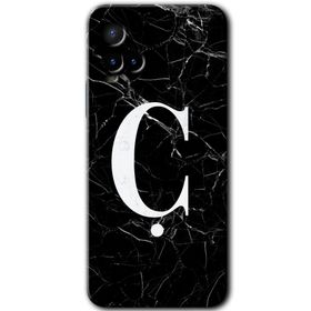 Vivo Y21 Siyah Mermer Desenli C Harfi Baskılı Uyumlu Silikon Kılıf