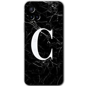 Vivo Y21 Siyah Mermer Desenli C Harfi Baskılı Uyumlu Silikon Kılıf