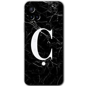 Vivo Y21 Siyah Mermer Desenli C Harfi Baskılı Uyumlu Silikon Kılıf