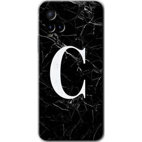 Vivo Y21 Siyah Mermer Desenli C Harfi Baskılı Uyumlu Silikon Kılıf