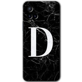 Vivo Y21 Siyah Mermer Desenli D Harfi Baskılı Uyumlu Silikon Kılıf