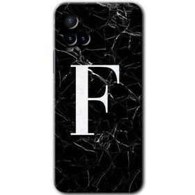 Vivo Y21 Siyah Mermer Desenli F Harfi Baskılı Uyumlu Silikon Kılıf