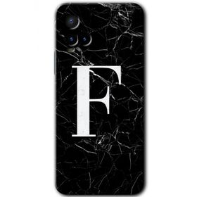 Vivo Y21 Siyah Mermer Desenli F Harfi Baskılı Uyumlu Silikon Kılıf