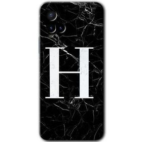 Vivo Y21 Siyah Mermer Desenli H Harfi Baskılı Uyumlu Silikon Kılıf