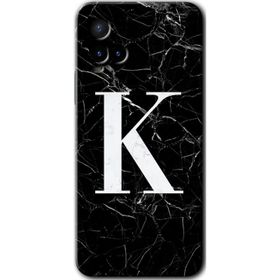 Vivo Y21 Siyah Mermer Desenli K Harfi Baskılı Uyumlu Silikon Kılıf
