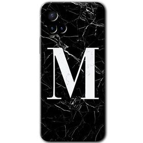 Vivo Y21 Siyah Mermer Desenli M Harfi Baskılı Uyumlu Silikon Kılıf