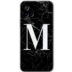 Vivo Y21 Siyah Mermer Desenli M Harfi Baskılı Uyumlu Silikon Kılıf