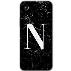 Vivo Y21 Siyah Mermer Desenli N Harfi Baskılı Uyumlu Silikon Kılıf