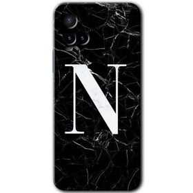 Vivo Y21 Siyah Mermer Desenli N Harfi Baskılı Uyumlu Silikon Kılıf