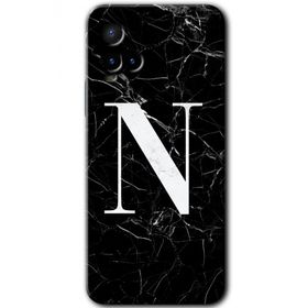 Vivo Y21 Siyah Mermer Desenli N Harfi Baskılı Uyumlu Silikon Kılıf