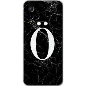 Vivo Y21 Siyah Mermer Desenli O Harfi Baskılı Uyumlu Silikon Kılıf