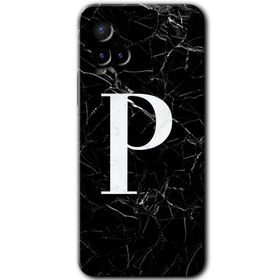 Vivo Y21 Siyah Mermer Desenli P Harfi Baskılı Uyumlu Silikon Kılıf