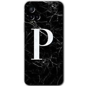 Vivo Y21 Siyah Mermer Desenli P Harfi Baskılı Uyumlu Silikon Kılıf