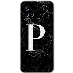 Vivo Y21 Siyah Mermer Desenli P Harfi Baskılı Uyumlu Silikon Kılıf