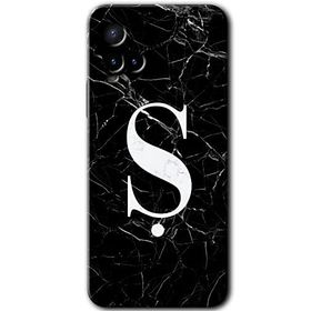 Vivo Y21 Siyah Mermer Desenli S Harfi Baskılı Uyumlu Silikon Kılıf
