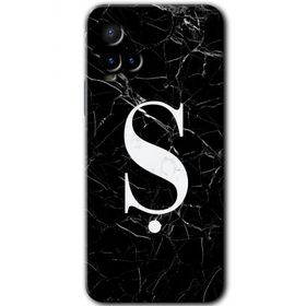 Vivo Y21 Siyah Mermer Desenli S Harfi Baskılı Uyumlu Silikon Kılıf