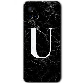 Vivo Y21 Siyah Mermer Desenli Ü Harfi Baskılı Uyumlu Silikon Kılıf