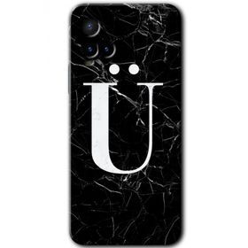 Vivo Y21 Siyah Mermer Desenli Ü Harfi Baskılı Uyumlu Silikon Kılıf