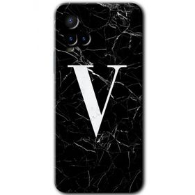 Vivo Y21 Siyah Mermer Desenli V Harfi Baskılı Uyumlu Silikon Kılıf