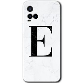 Vivo Y21S Beyaz Mermer Desenli E Harfi Baskılı Uyumlu Silikon Kılıf