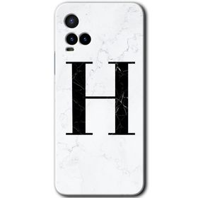 Vivo Y21S Beyaz Mermer Desenli H Harfi Baskılı Uyumlu Silikon Kılıf