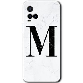 Vivo Y21S Beyaz Mermer Desenli M Harfi Baskılı Uyumlu Silikon Kılıf