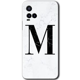 Vivo Y21S Beyaz Mermer Desenli M Harfi Baskılı Uyumlu Silikon Kılıf