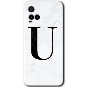 Vivo Y21S Beyaz Mermer Desenli M Harfi Baskılı Uyumlu Silikon Kılıf