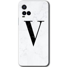 Vivo Y21S Beyaz Mermer Desenli V Harfi Baskılı Uyumlu Silikon Kılıf