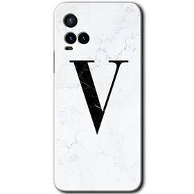 Vivo Y21S Beyaz Mermer Desenli V Harfi Baskılı Uyumlu Silikon Kılıf