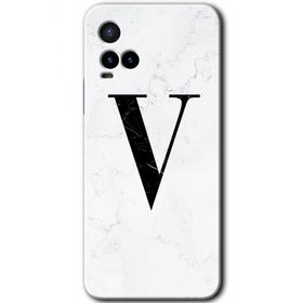 Vivo Y21S Beyaz Mermer Desenli V Harfi Baskılı Uyumlu Silikon Kılıf