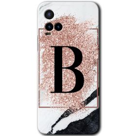 Vivo Y21S Pembe Mermer Desenli B Harfi Baskılı Uyumlu Silikon Kılıf