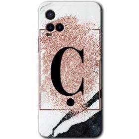 Vivo Y21S Pembe Mermer Desenli Ç Harfi Baskılı Uyumlu Silikon Kılıf