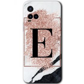 Vivo Y21S Pembe Mermer Desenli E Harfi Baskılı Uyumlu Silikon Kılıf