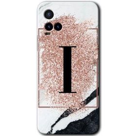 Vivo Y21S Pembe Mermer Desenli İ Harfi Baskılı Uyumlu Silikon Kılıf